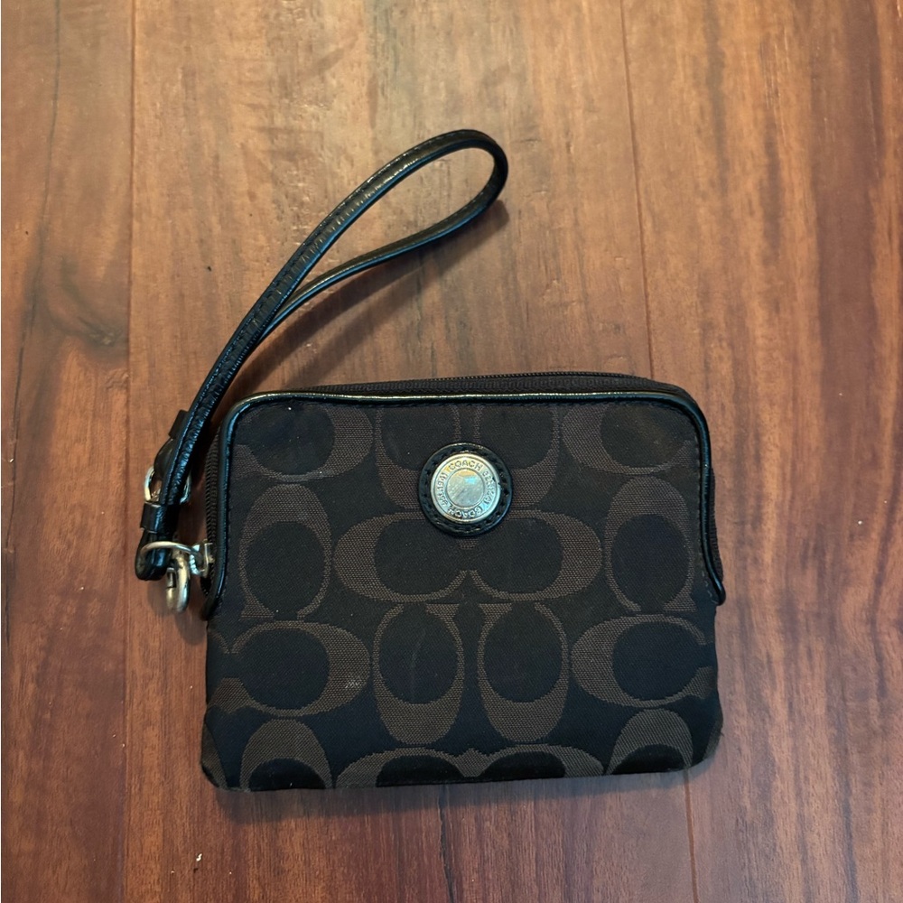 Coach Black and Brown Logo Wristlet